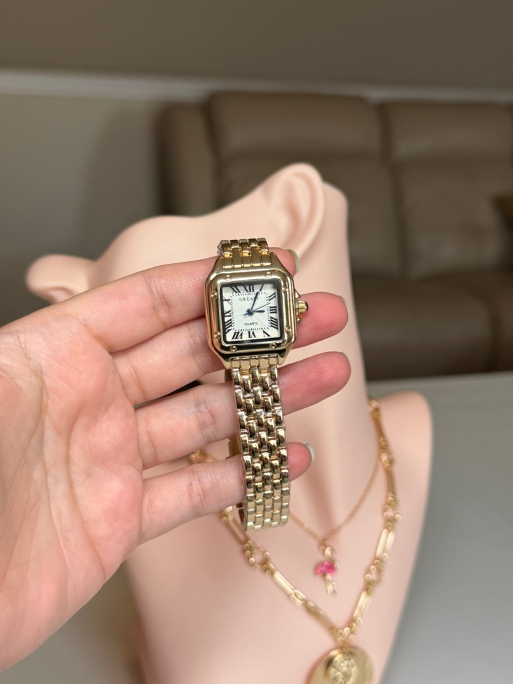 Gold Tone Square Bracelet Watch - Quartz